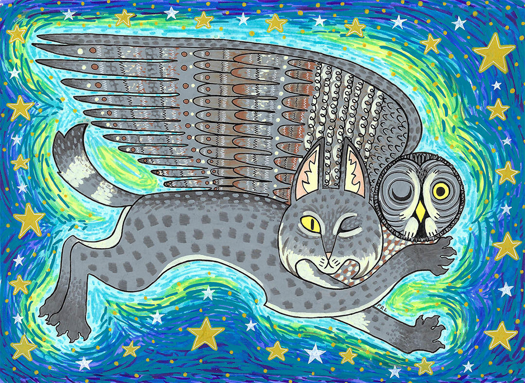 amber eyed shapeshifter (2024) Made with acrylic paint markers, mildliner markers, micron pen, and white gel pen.