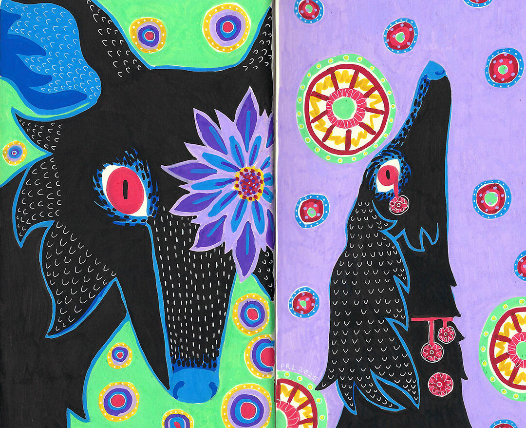 sketchbook 02172025 (2025) Made with acrylic paint markers and white gel pen.