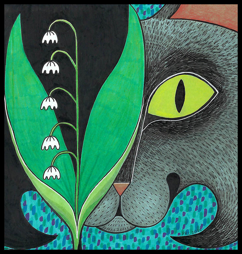 lily of the valley (2024) Made with colored pencil, mildliner markers, micron pen, and white gel pen.