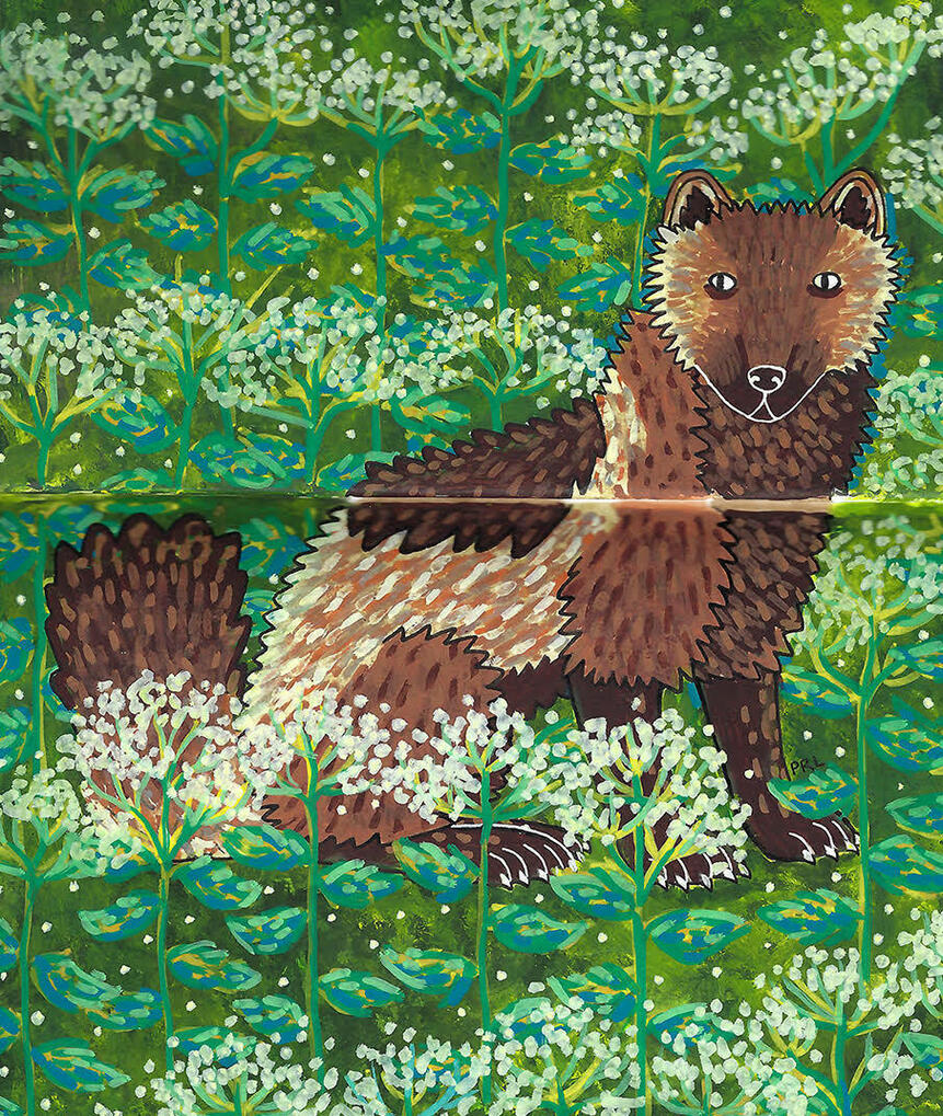 wolverine & white snakeroot (2025) Made with acrylic paint markers, gouache, white gel pen, and fountain pen.